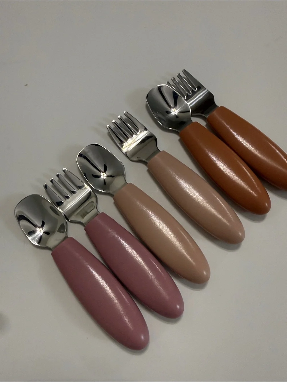 cloud island Kids Spoon & Fork Set in Pink, Beige and Brown Handles